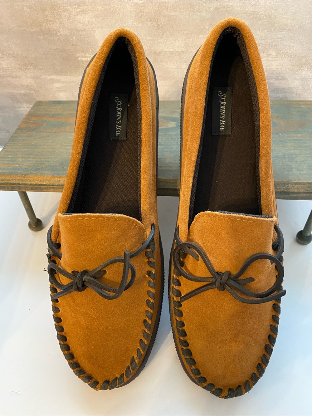 St. John's Bay Men's Suede Loafers in Cognac Brown size 13